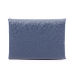 Hermes HERMES Calvi Duo Blue Saphir Wallet/Coin Case Wallet Epsom Leather Women's Navy