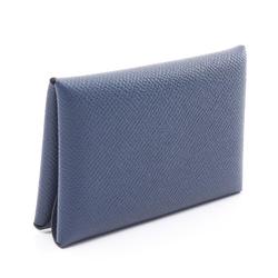 Hermes HERMES Calvi Duo Blue Saphir Wallet/Coin Case Wallet Epsom Leather Women's Navy