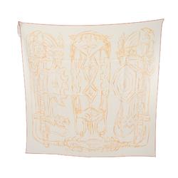 Hermes HERMES Carre 90 Brides et Destin Esquisse Scarf Cashmere Women's White Orange