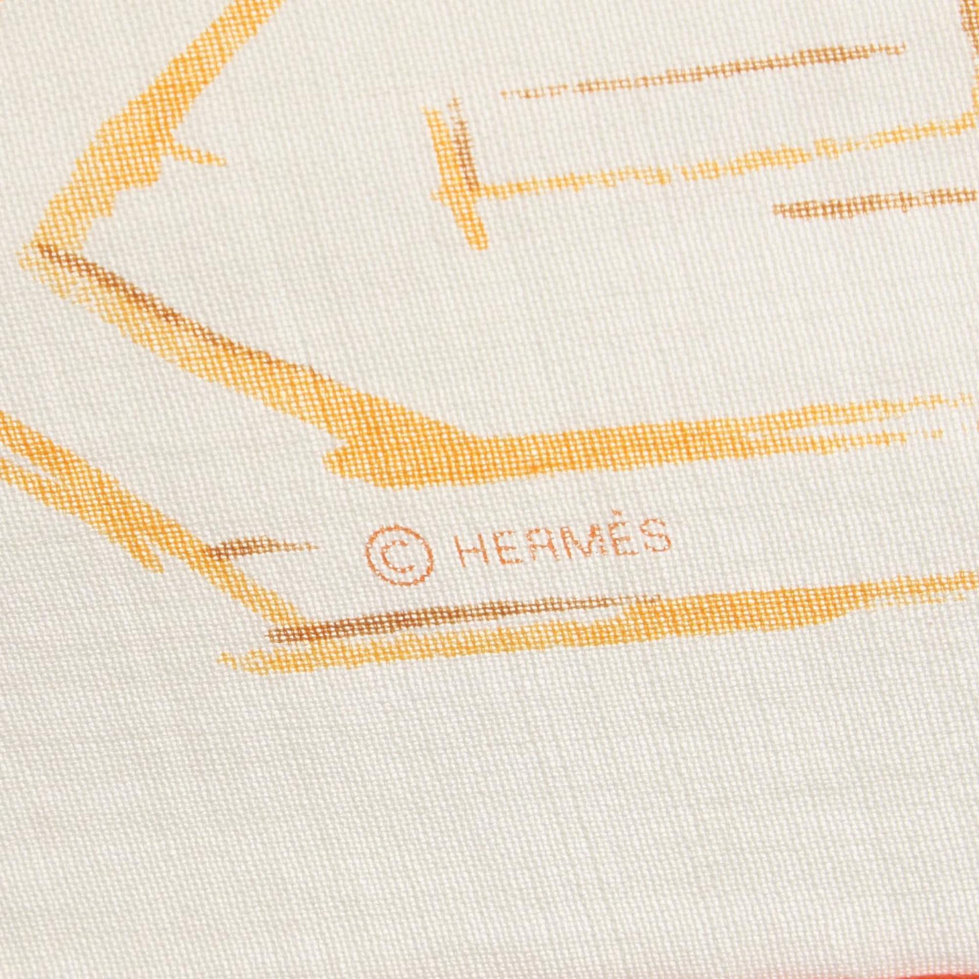 Hermes HERMES Carre 90 Brides et Destin Esquisse Scarf Cashmere Women's White Orange