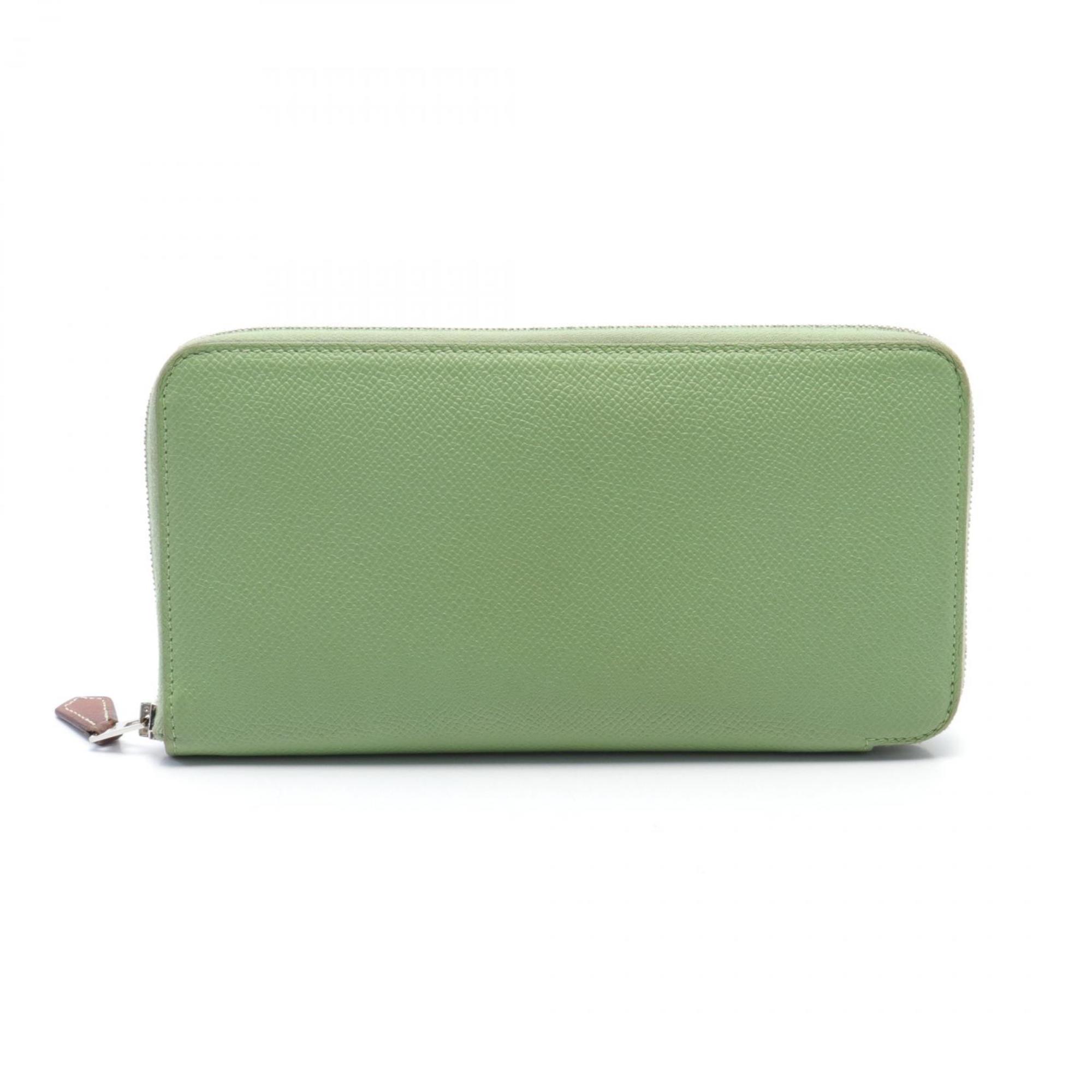 Hermes HERMES Azap Long Silk In Round Wallet Epsom Leather Women's Green