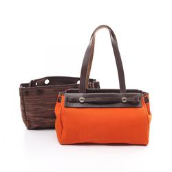 Hermes HERMES Airbag Cabas PM Tote Bag Leather Toile Officier Women's Orange Brown