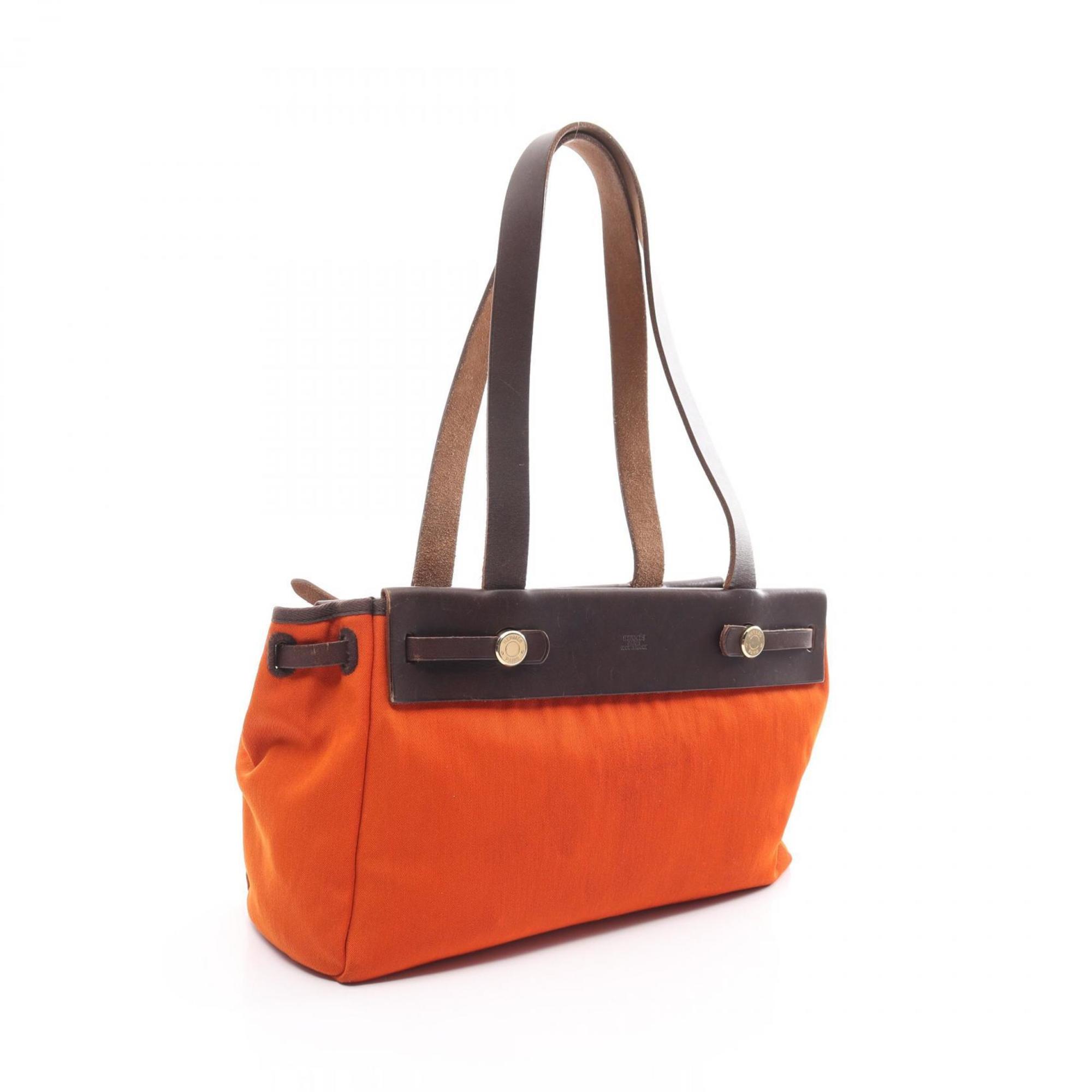 Hermes HERMES Airbag Cabas PM Tote Bag Leather Toile Officier Women's Orange Brown