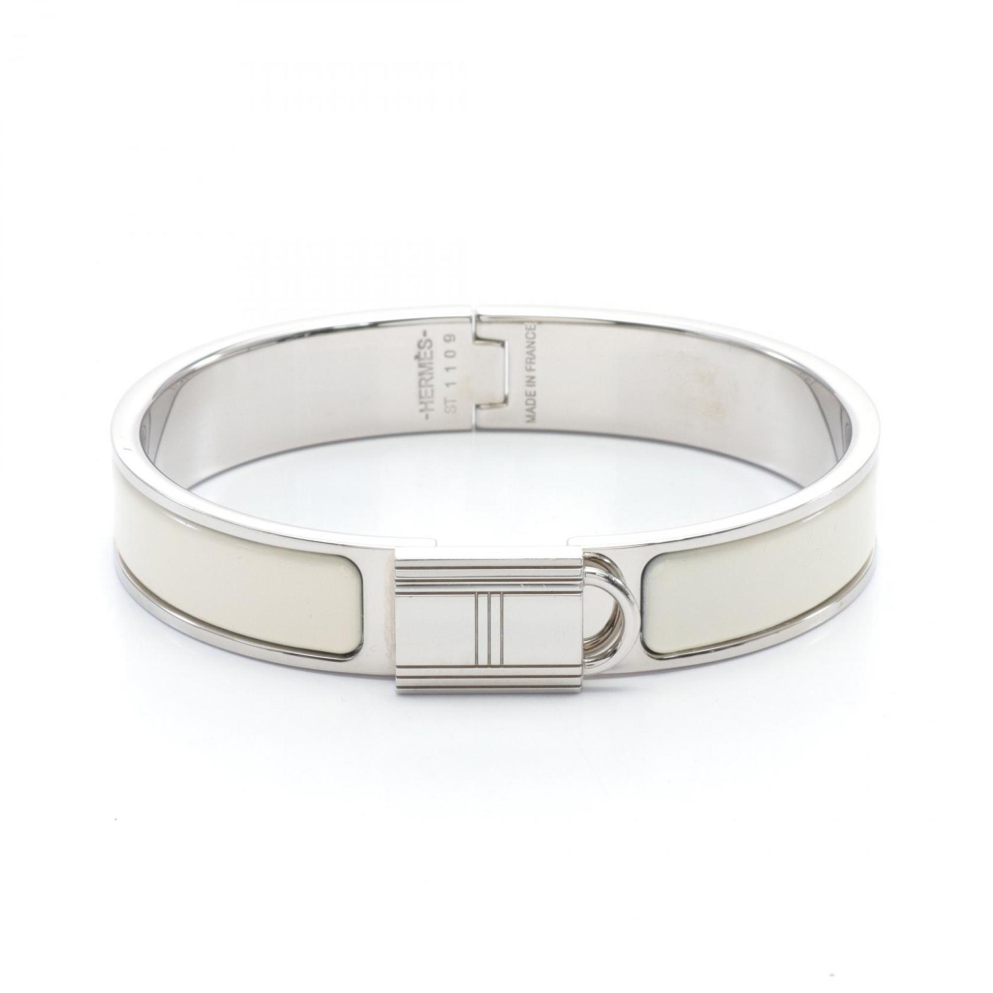 Hermes Click Cadena PM Bangle Stainless Steel Enamel Women's Silver White