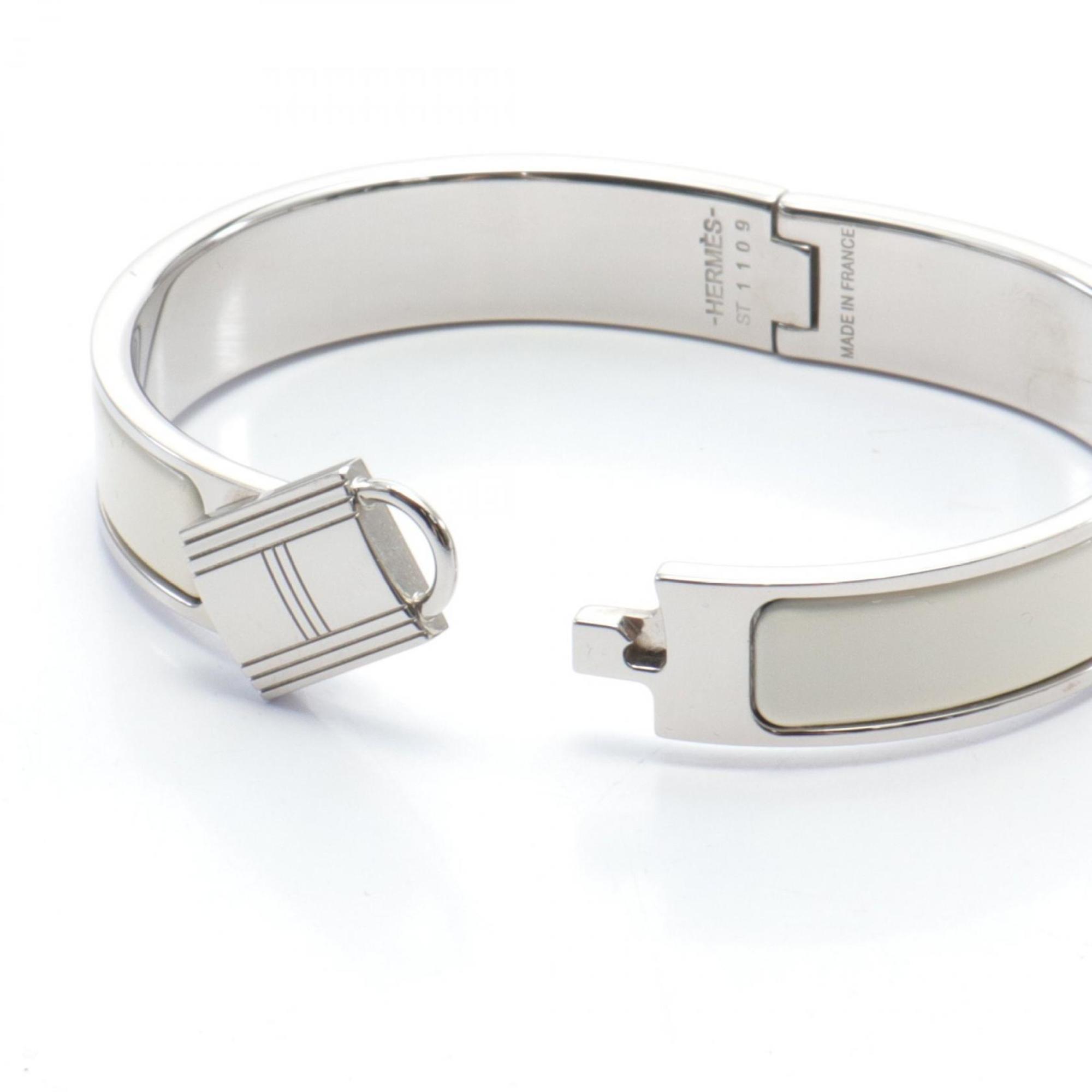 Hermes Click Cadena PM Bangle Stainless Steel Enamel Women's Silver White