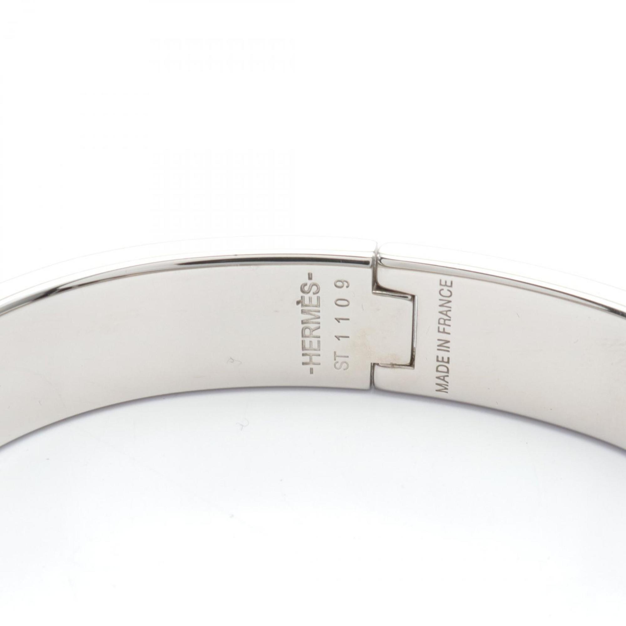 Hermes Click Cadena PM Bangle Stainless Steel Enamel Women's Silver White