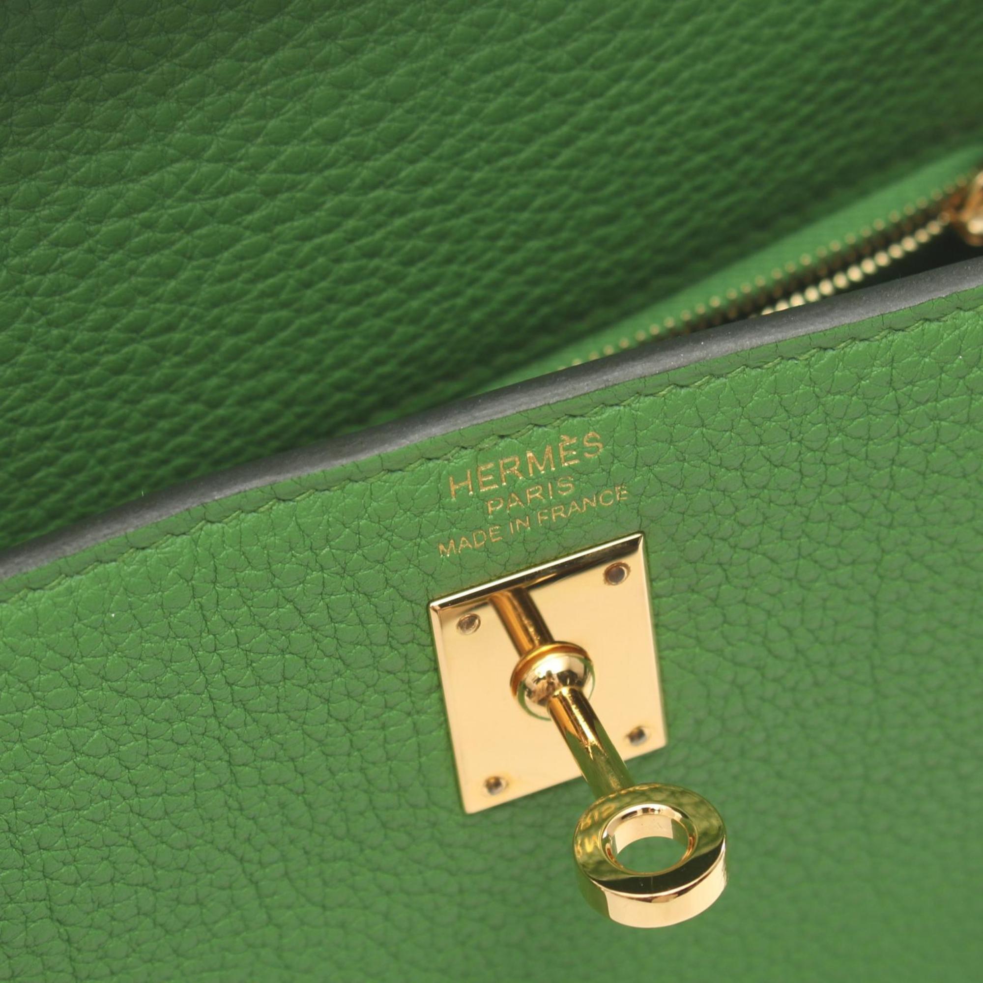 Hermes Kelly 25 Vert Yucca Handbag Togo Women's Green