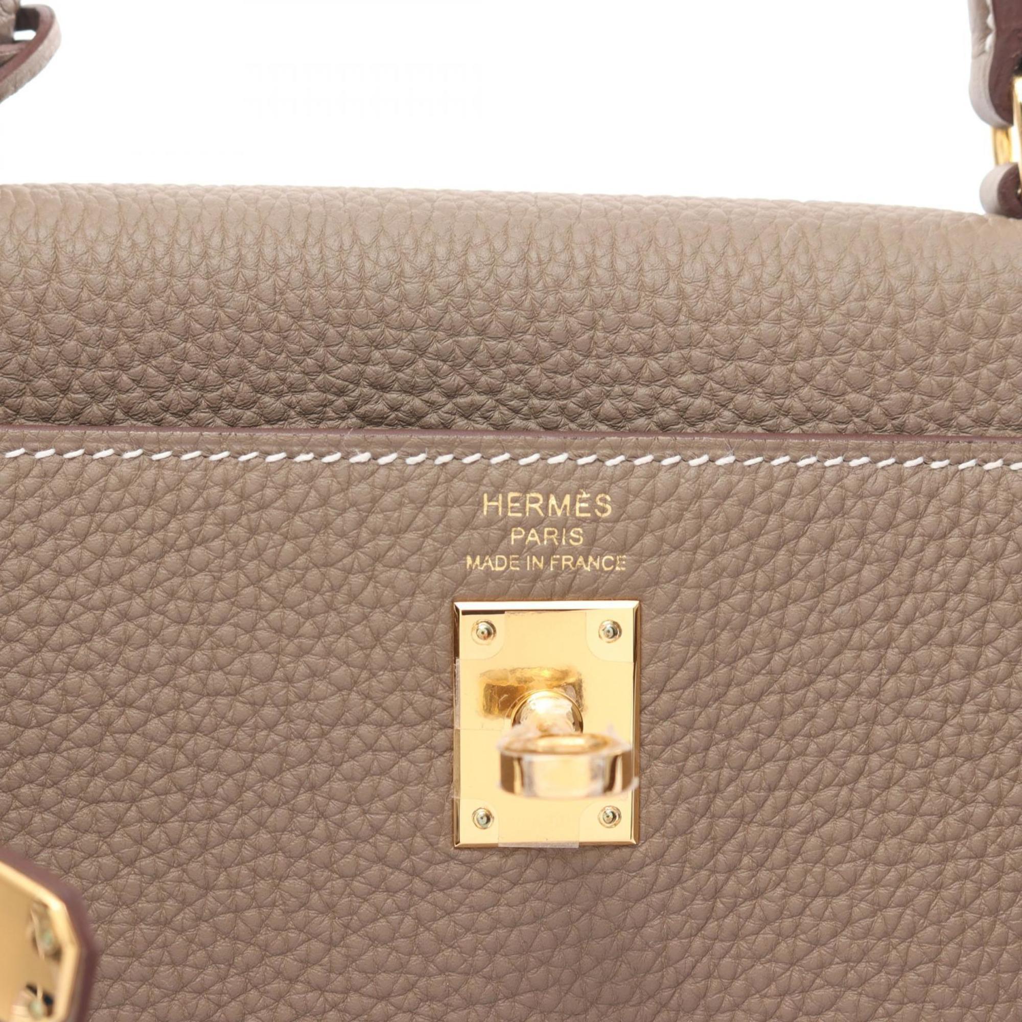 Hermes Kelly 25 Handbag Togo Women's Brown Etoupe G Metal Fittings W Engraved