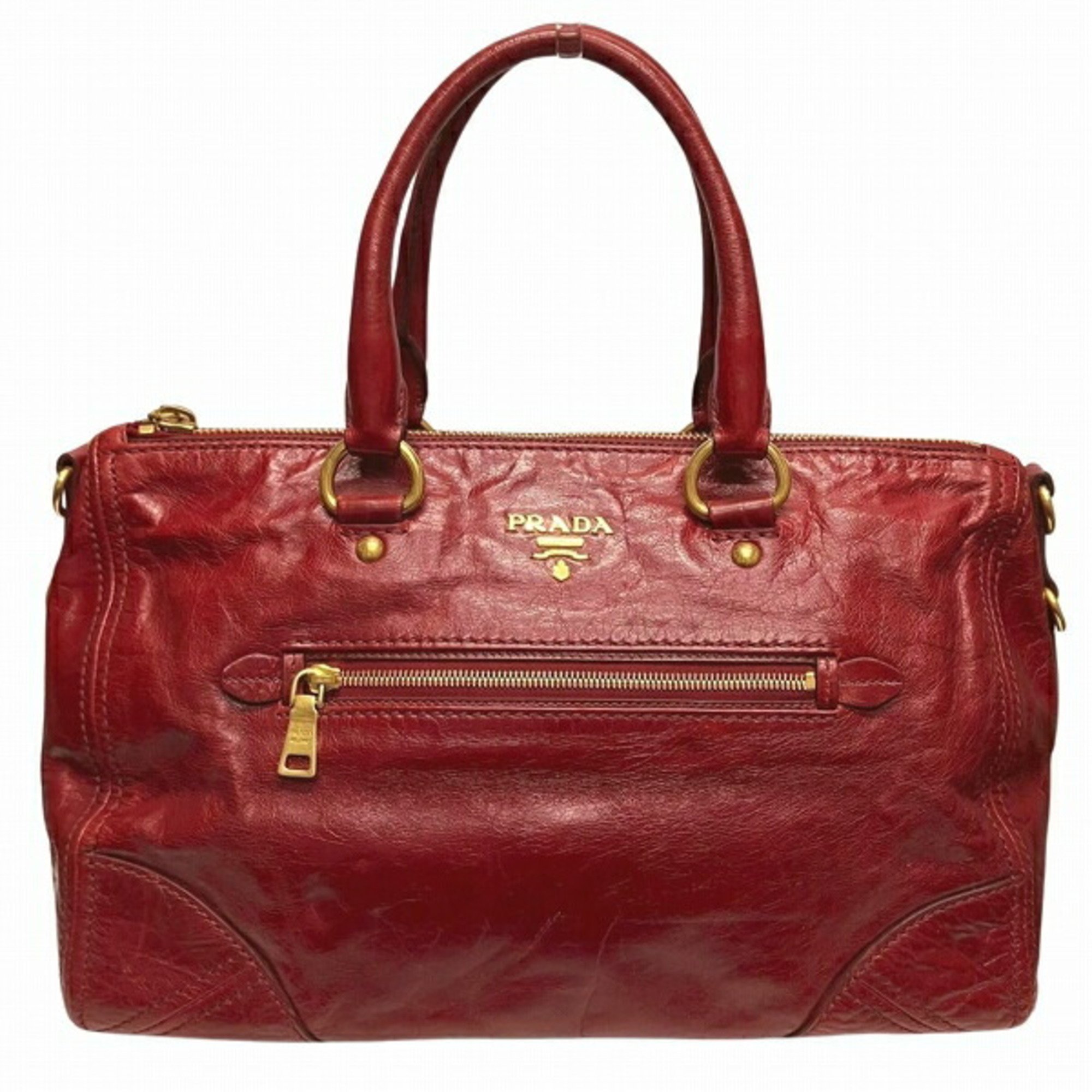 PRADA BL0727 Red Leather Bag Handbag for Women