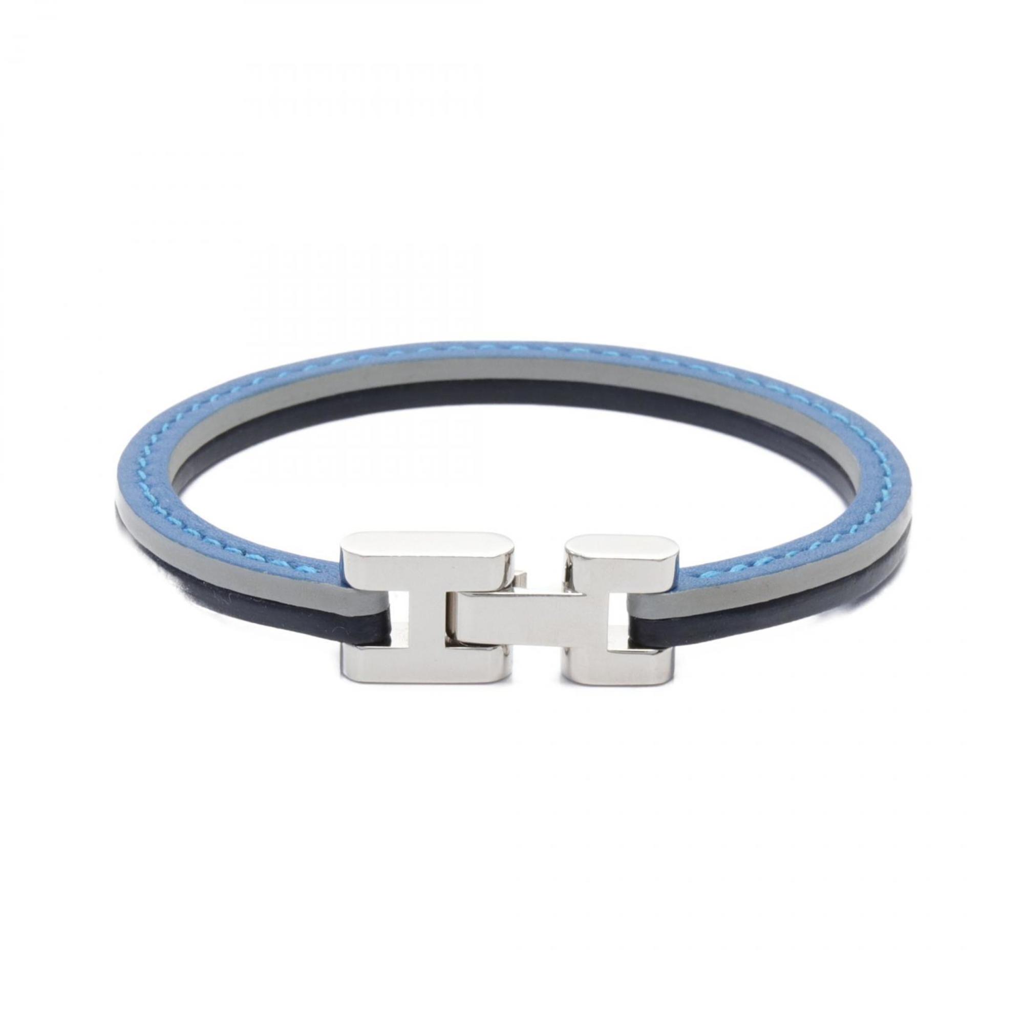 Hermes HERMES Palomino Bracelet Leather Stainless Steel Men's Women's Gray Navy Multicolor