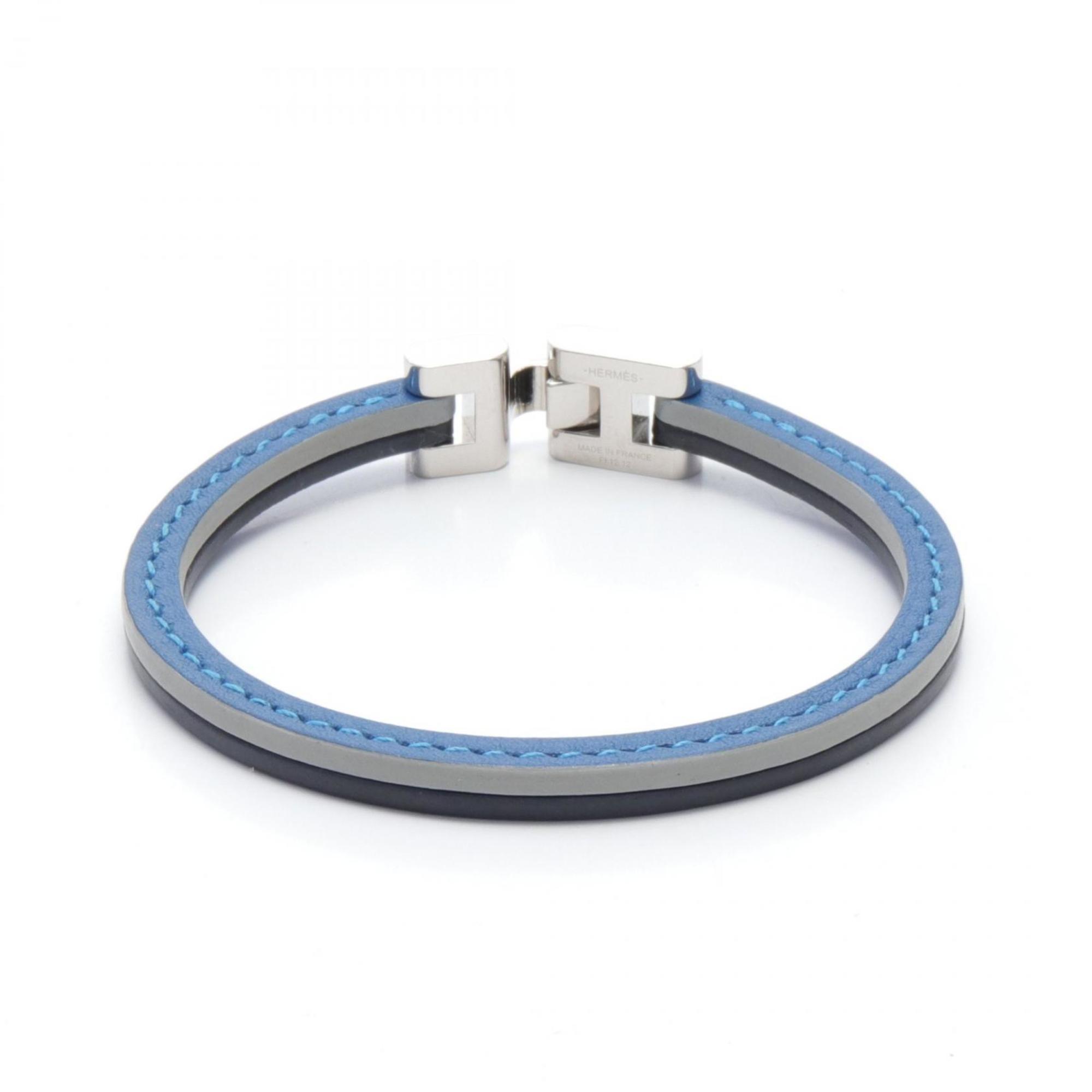 Hermes HERMES Palomino Bracelet Leather Stainless Steel Men's Women's Gray Navy Multicolor