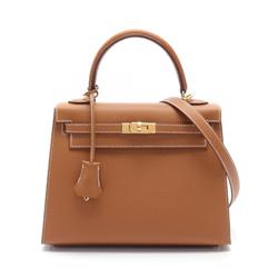 Hermes Kelly 25 Gold Handbag Bag Epsom Leather Women's Brown