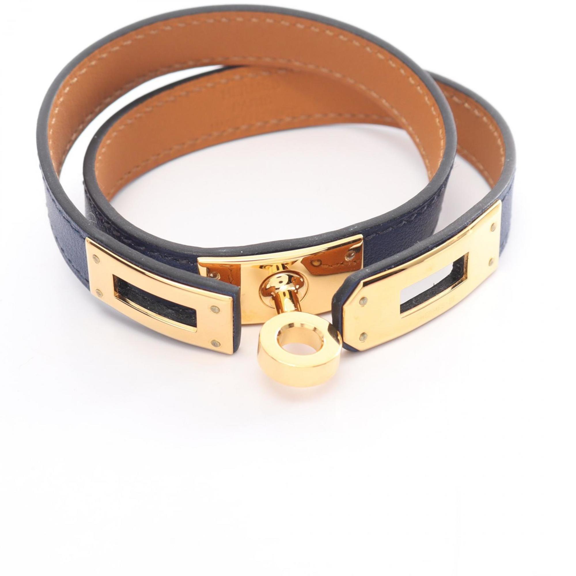 Hermes Kelly Double Tour Bracelet Leather GP (Gold Plated) Swift Women's Navy Gold H500281