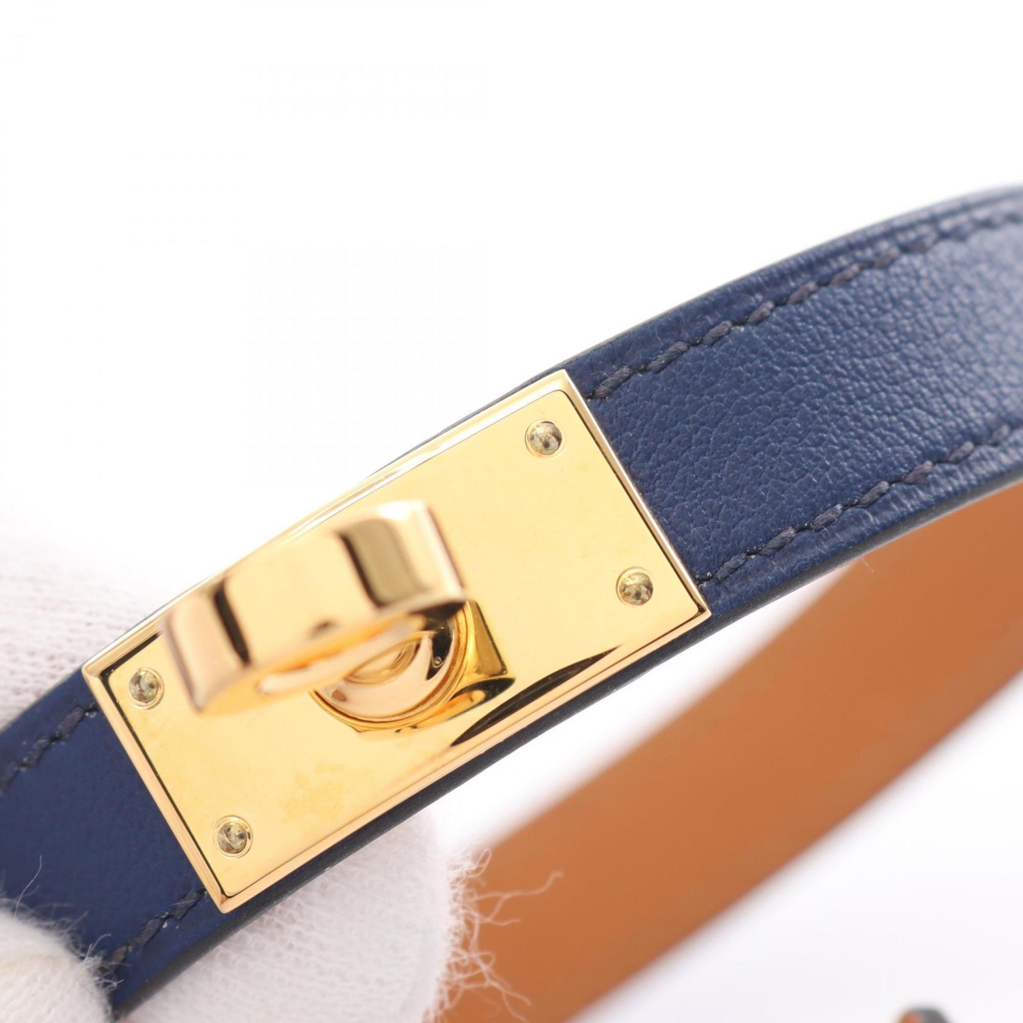 Hermes Kelly Double Tour Bracelet Leather GP (Gold Plated) Swift Women's Navy Gold H500281