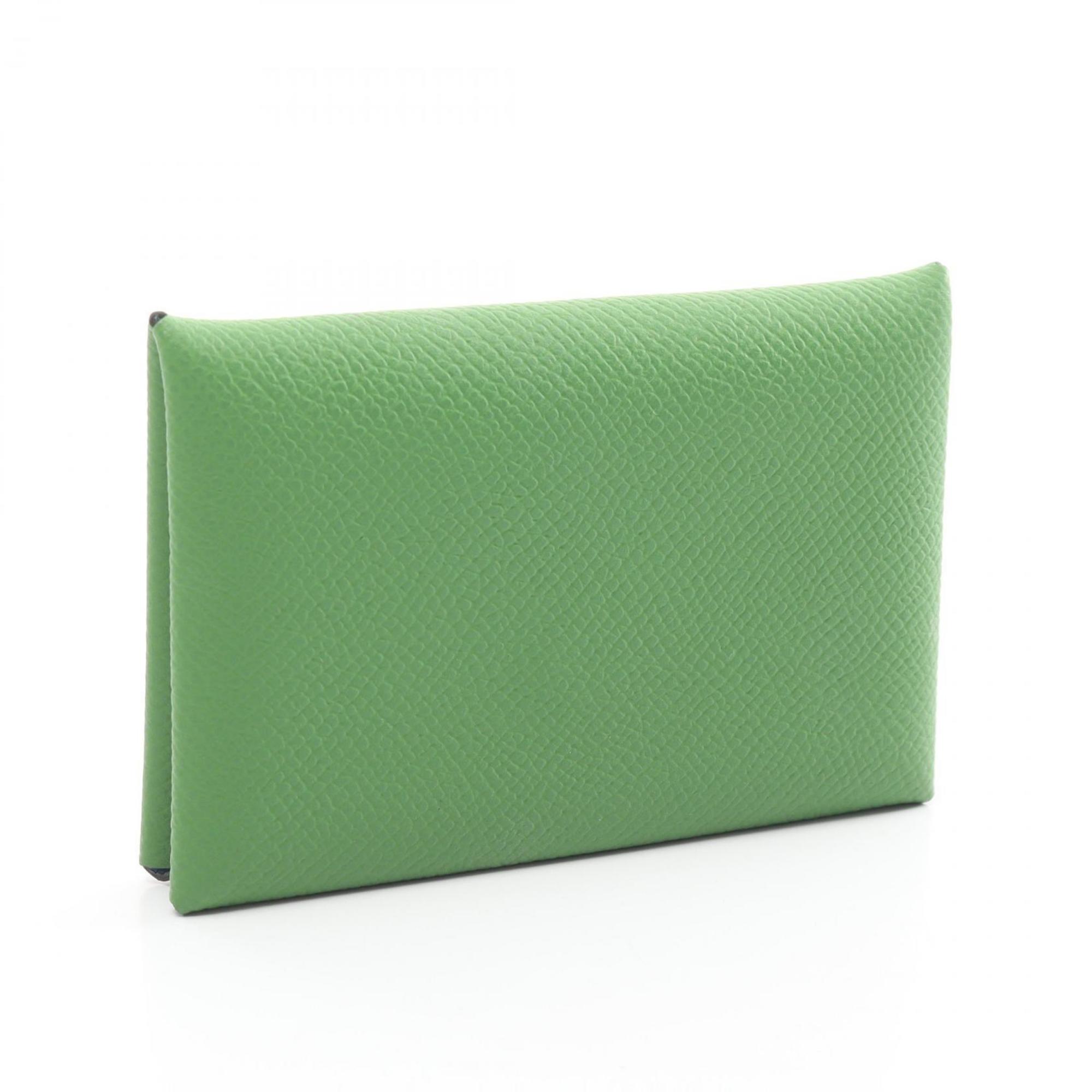 Hermes HERMES Calvi Verso Wallet/Coin Case Wallet Epsom Leather Women's Green