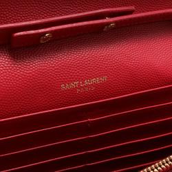 Yves Saint Laurent Monogram Shoulder Bag Leather Women's Red 377828