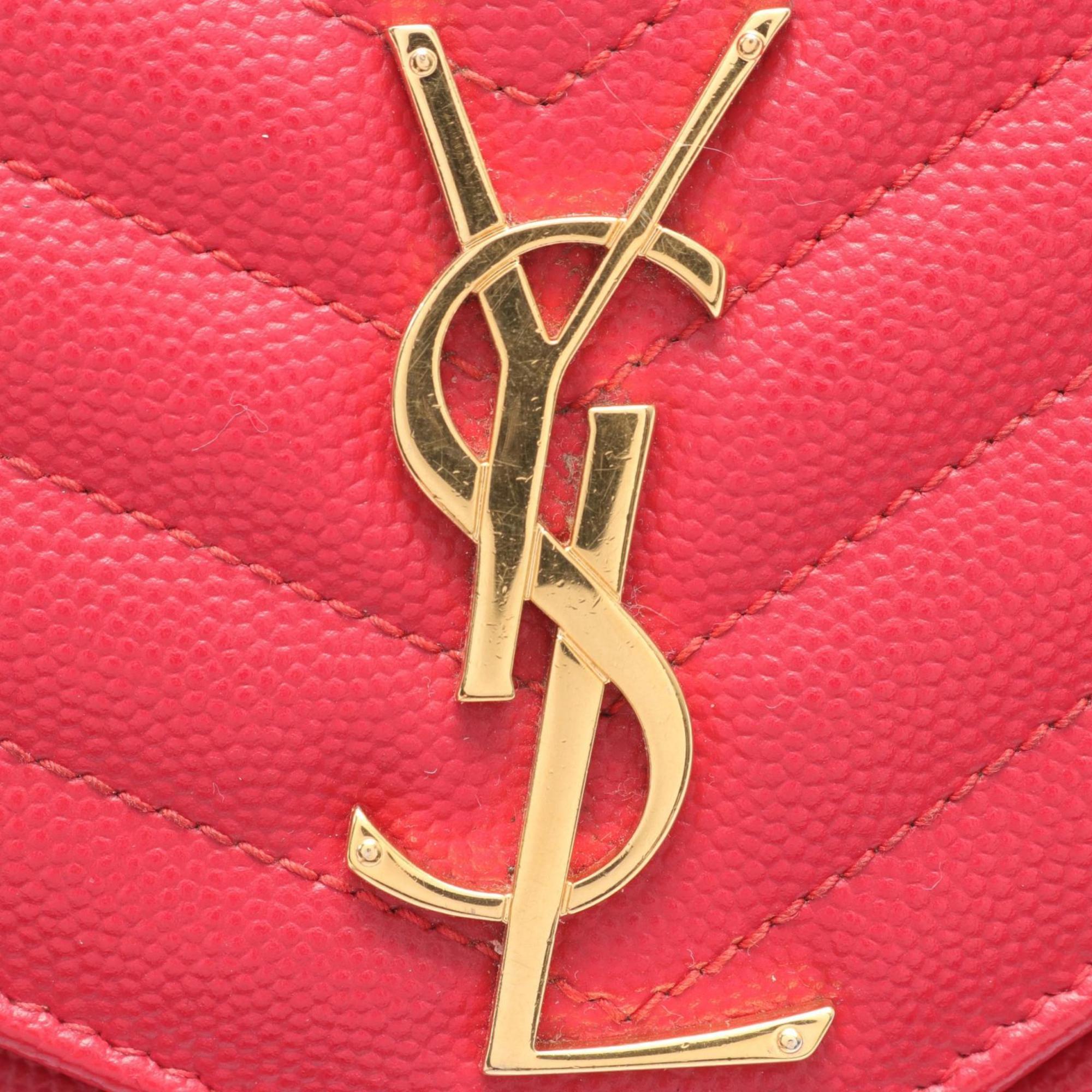 Yves Saint Laurent Monogram Shoulder Bag Leather Women's Red 377828