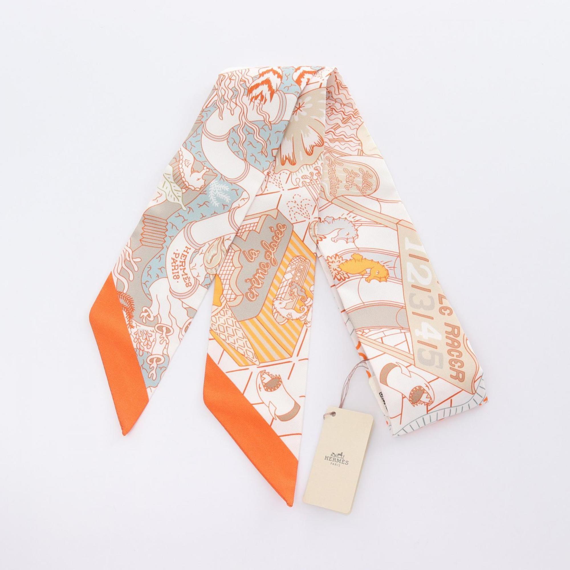 Hermes HERMES Twilly Splash Park Scarf Silk Women's Orange Multicolor H063806S