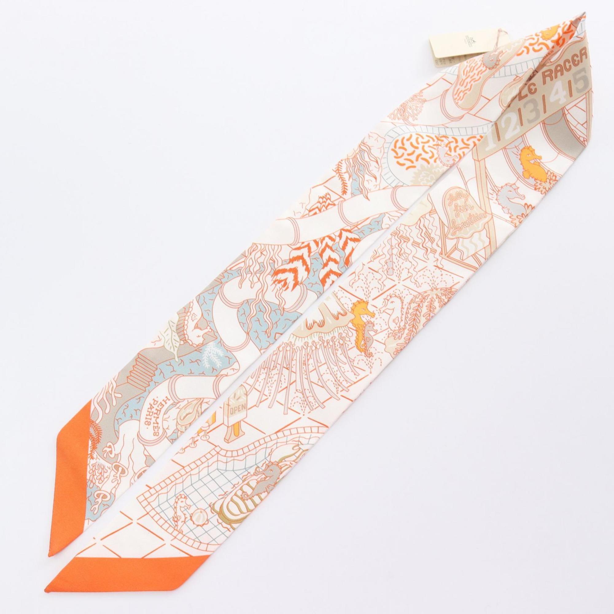 Hermes HERMES Twilly Splash Park Scarf Silk Women's Orange Multicolor H063806S