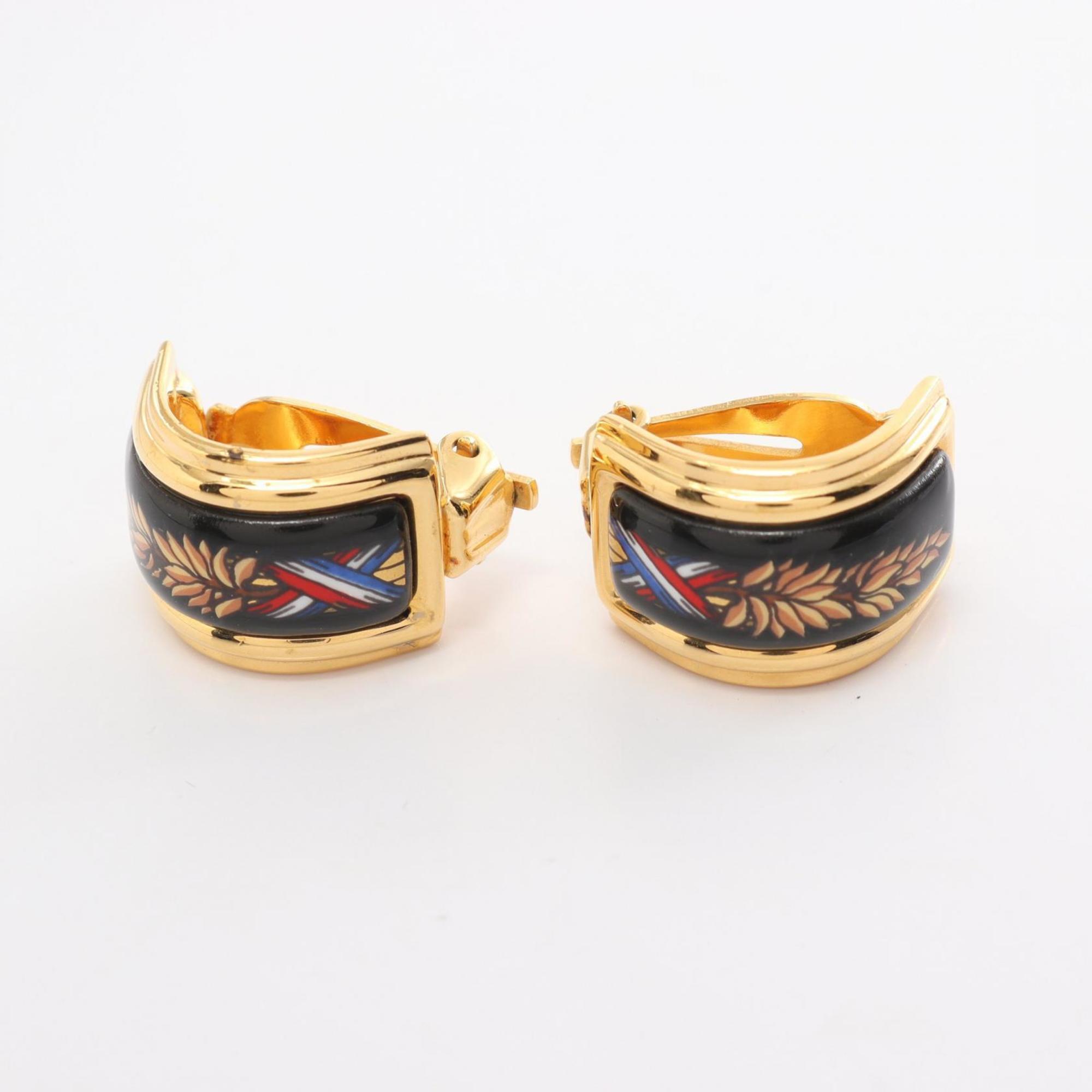 Hermes HERMES enamel earrings GP (gold plated) cloisonne ladies gold black