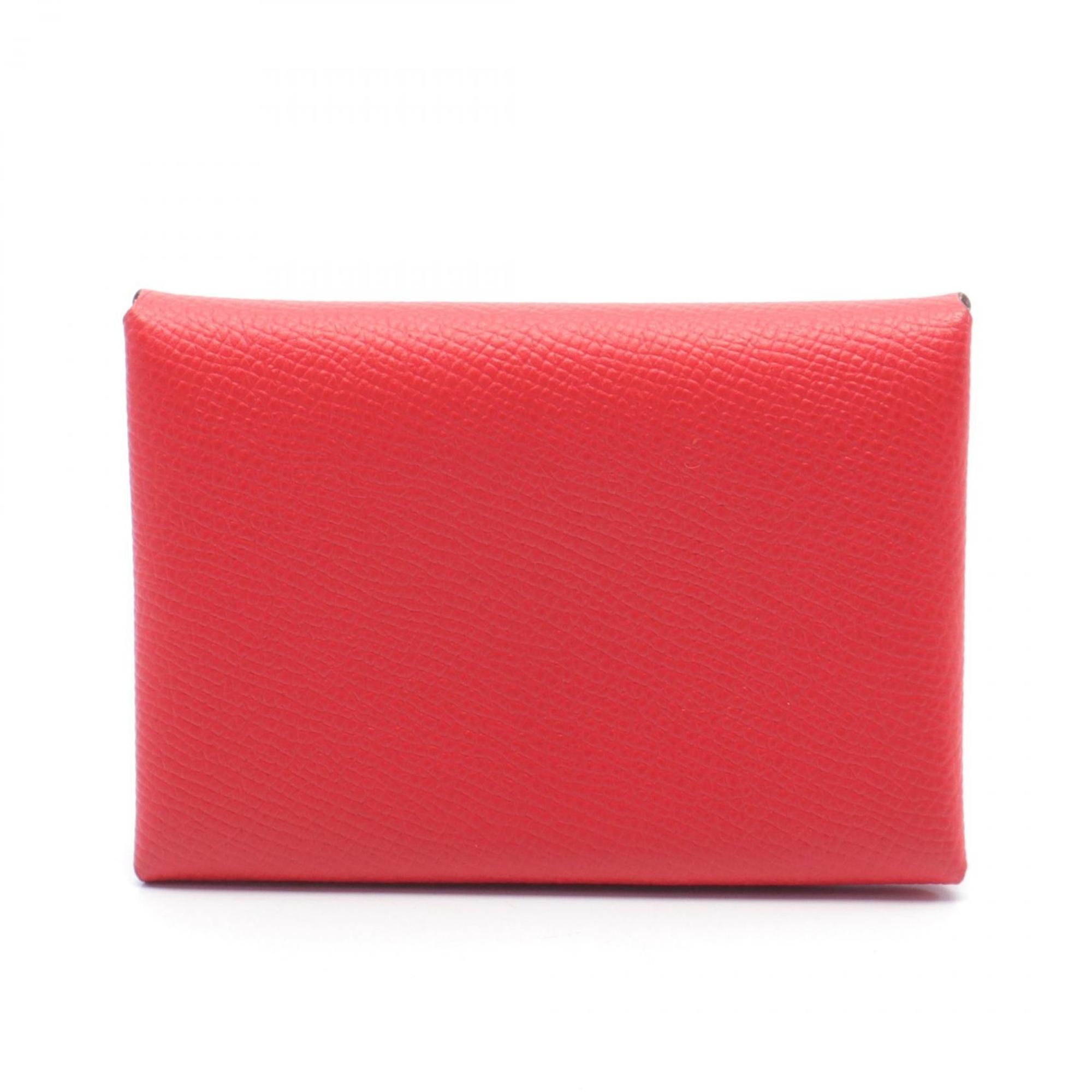 Hermes HERMES Calvi Duo Wallet/Coin Case Wallet Epsom Leather Women's Red