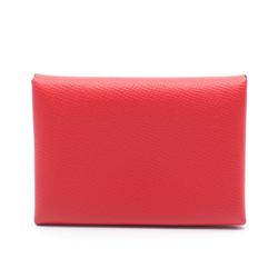 Hermes HERMES Calvi Duo Wallet/Coin Case Wallet Epsom Leather Women's Red