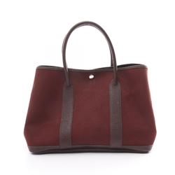 Hermes HERMES Garden PM Rouge H Handbag Bag Leather Toile Women's Bordeaux Brown