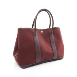 Hermes HERMES Garden PM Rouge H Handbag Bag Leather Toile Women's Bordeaux Brown