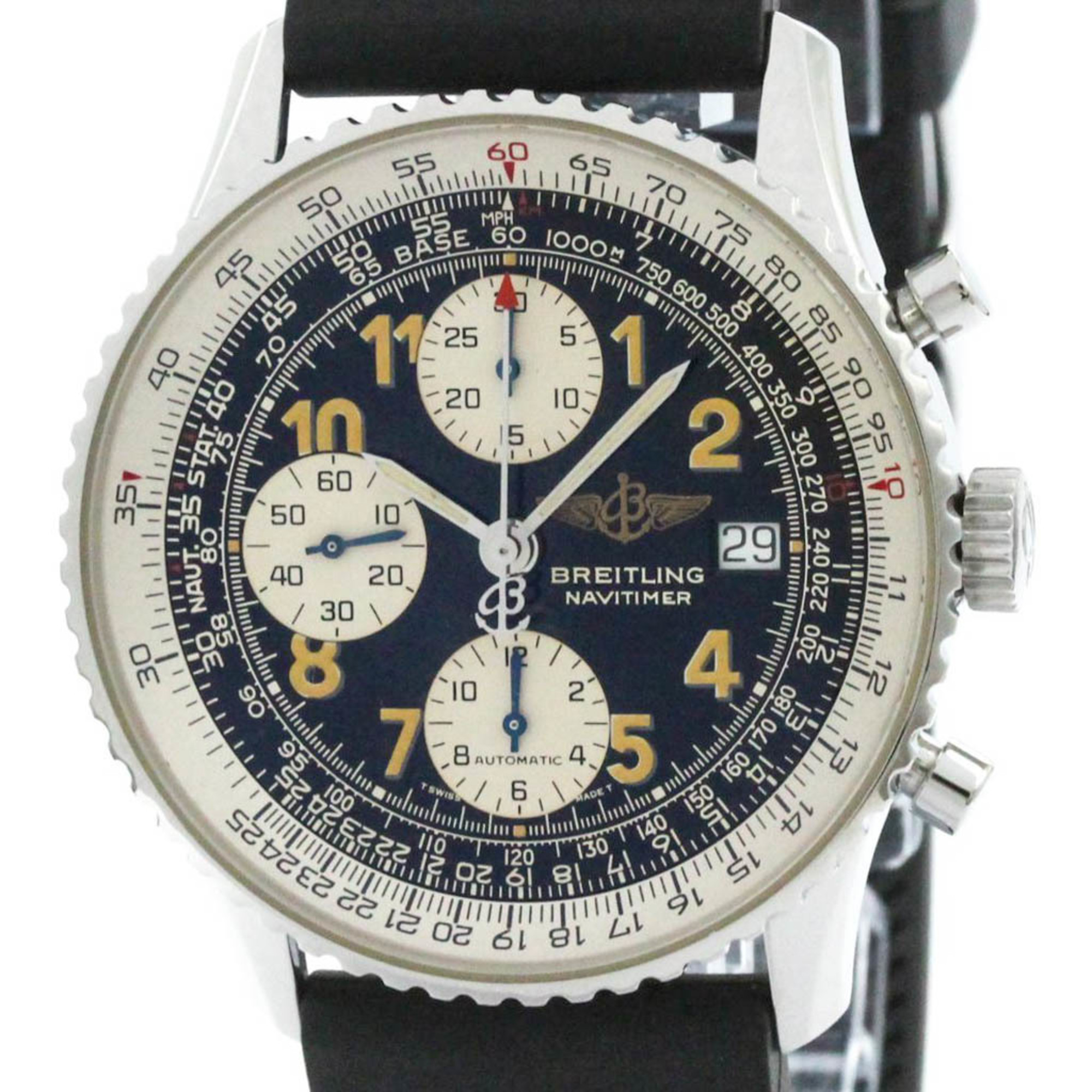 Polished BREITLING Old Navitimer Steel Automatic Mens Watch A13022 BF575222