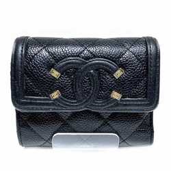 Chanel CHANEL CC Filigree Small Compact Wallet Caviar Skin Tri-fold for Women