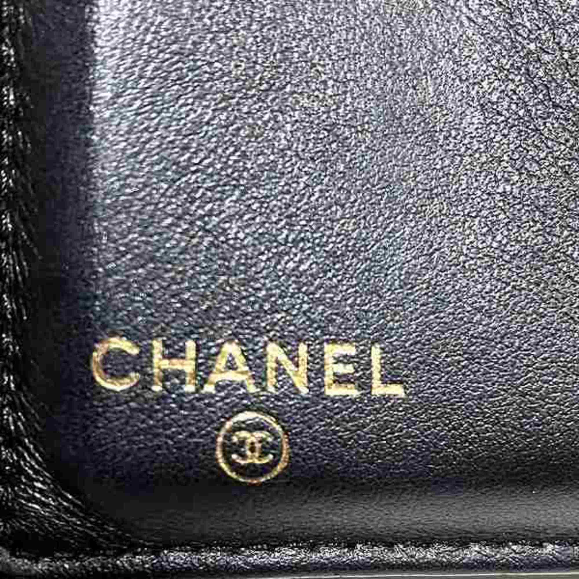 Chanel CHANEL CC Filigree Small Compact Wallet Caviar Skin Tri-fold for Women