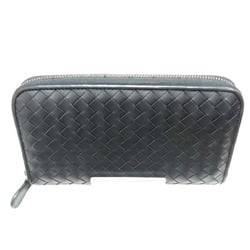 Bottega Veneta Intrecciato Leather Black Round Long Wallet for Men and Women