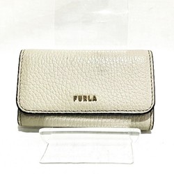 FURLA Grey Leather 4-Row Key Ring Accessory Case for Women