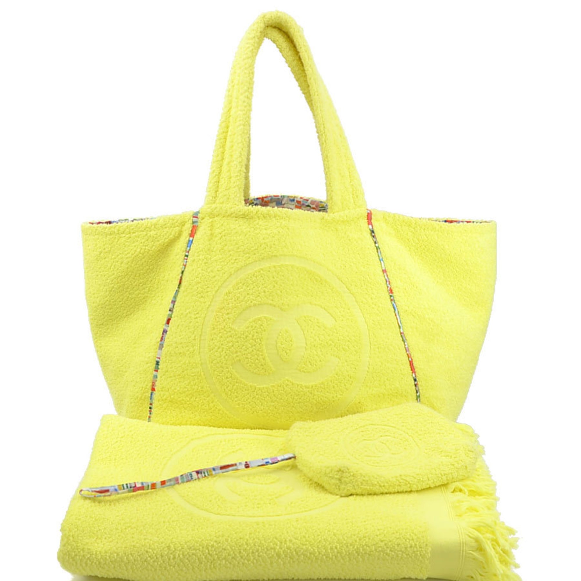 CHANEL Tote Bag Beach Towel Cotton Yellow Multicolor Women's e59120a