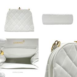 CHANEL Shoulder Bag Matelasse Leather White Gold Women's n0311