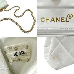 CHANEL Shoulder Bag Matelasse Leather White Gold Women's n0311