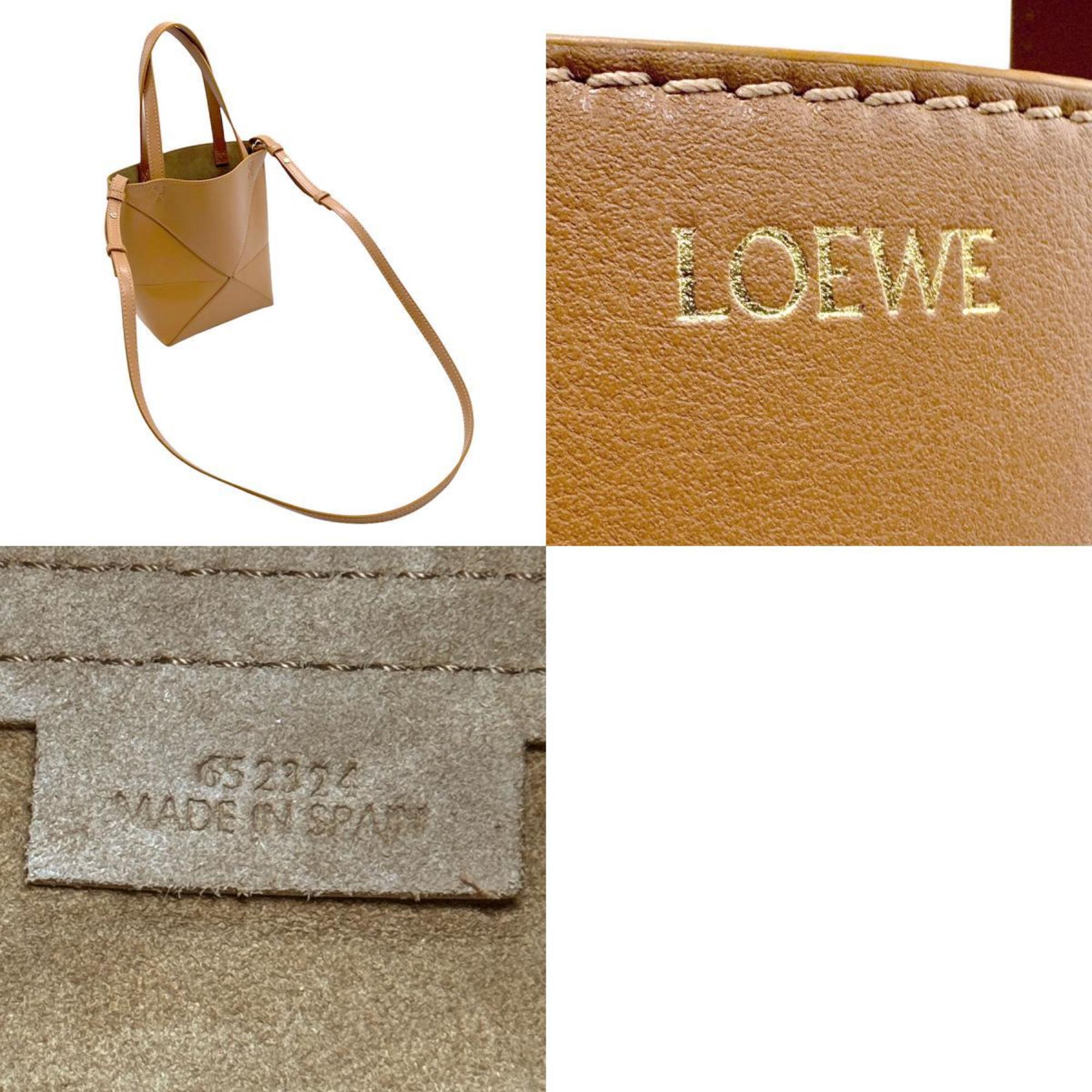 LOEWE Handbag Shoulder Bag Puzzlefold Tote Leather Brown Gold Women's z2291