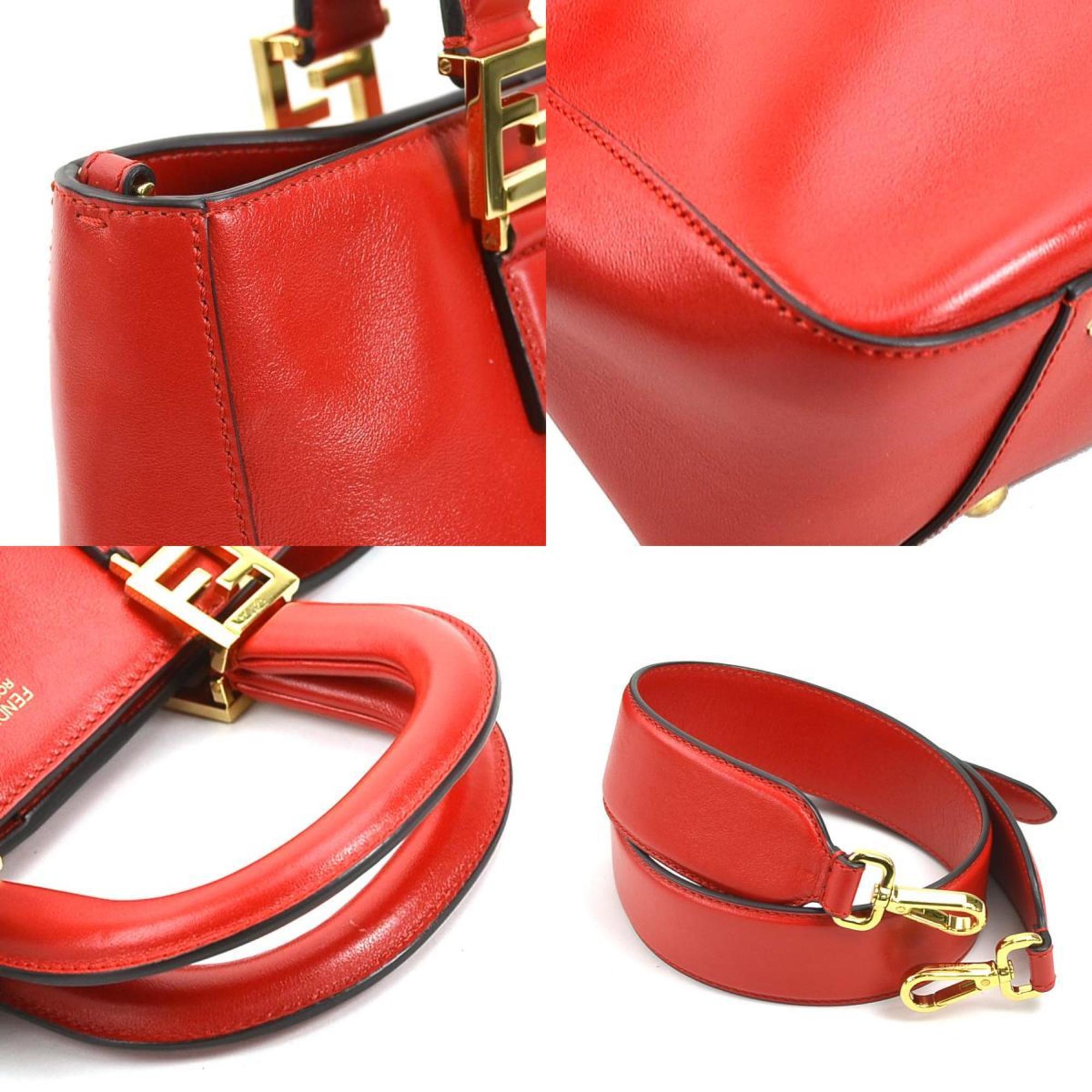 FENDI Handbag Shoulder Bag FF Tote Small Leather Red Women's 8BH367-A9Y0 99953g