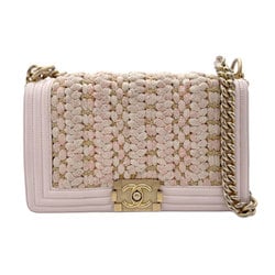 CHANEL Shoulder Bag Boy Chanel Cotton Leather Light Pink Beige Gold Women's z2286