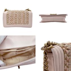 CHANEL Shoulder Bag Boy Chanel Cotton Leather Light Pink Beige Gold Women's z2286