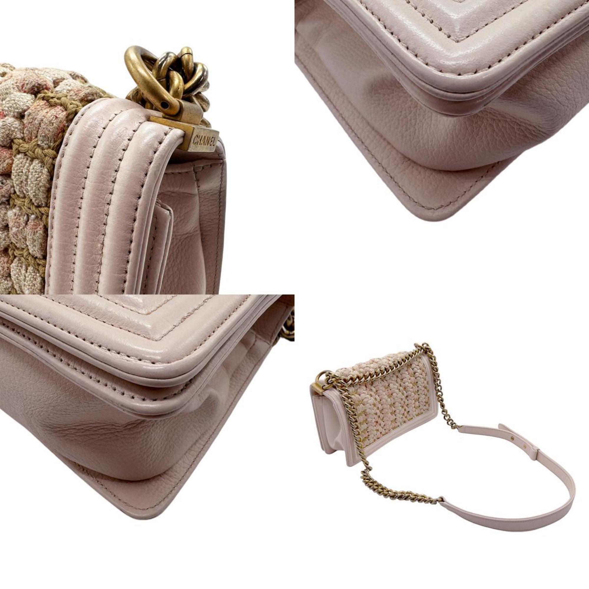 CHANEL Shoulder Bag Boy Chanel Cotton Leather Light Pink Beige Gold Women's z2286