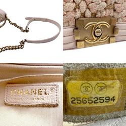 CHANEL Shoulder Bag Boy Chanel Cotton Leather Light Pink Beige Gold Women's z2286