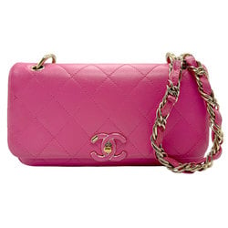 CHANEL Shoulder Bag Matelasse Leather Pink Gold Women's n0333