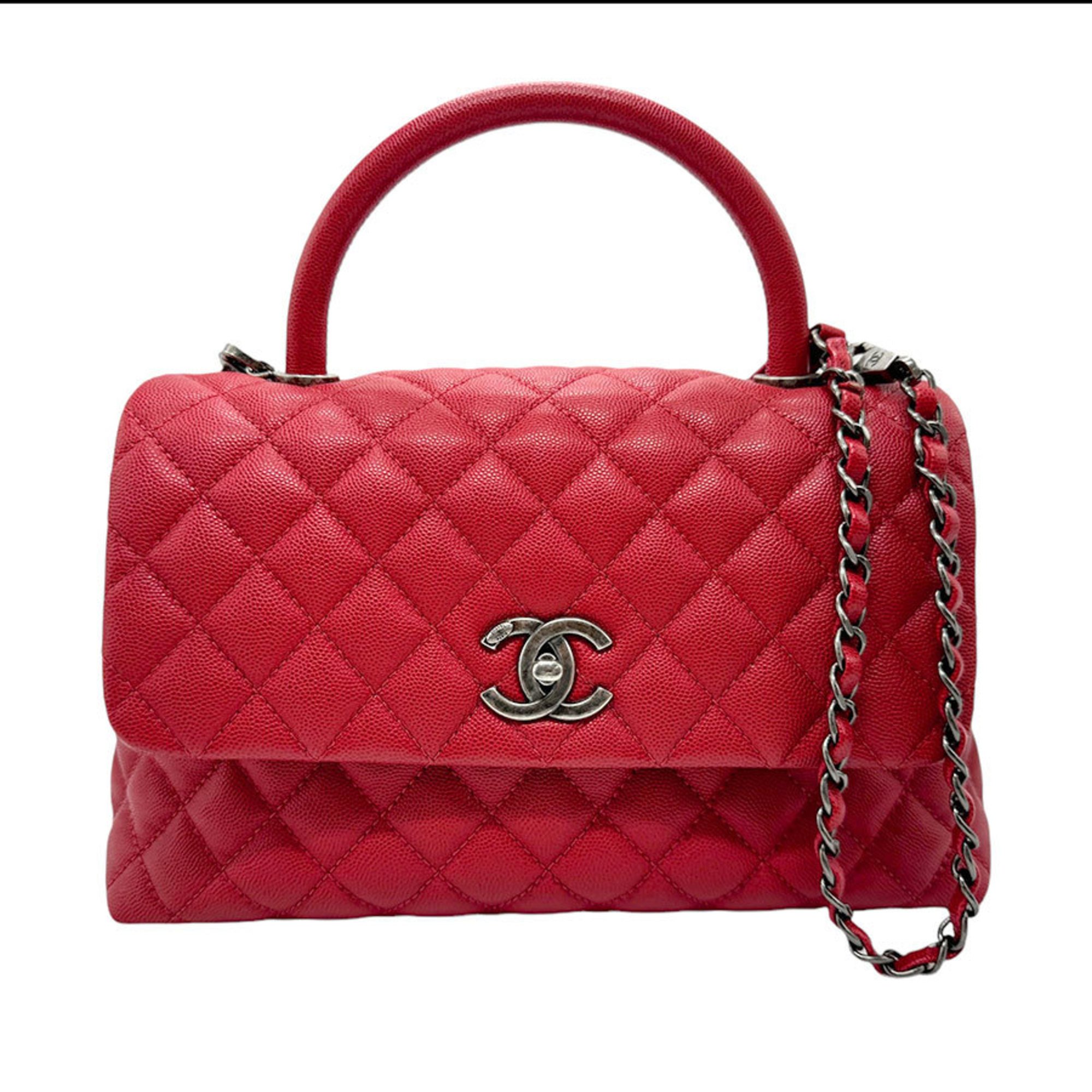 CHANEL Handbag Shoulder Bag Coco Handle 29 Caviar Skin Leather Red Gunmetal Women's z2322