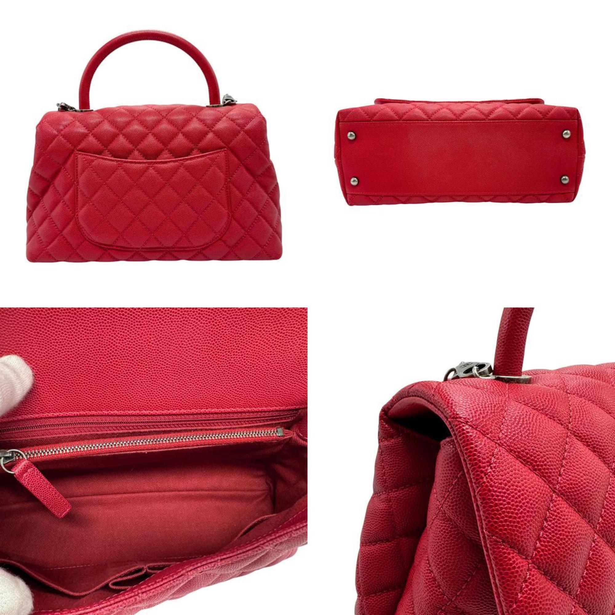 CHANEL Handbag Shoulder Bag Coco Handle 29 Caviar Skin Leather Red Gunmetal Women's z2322