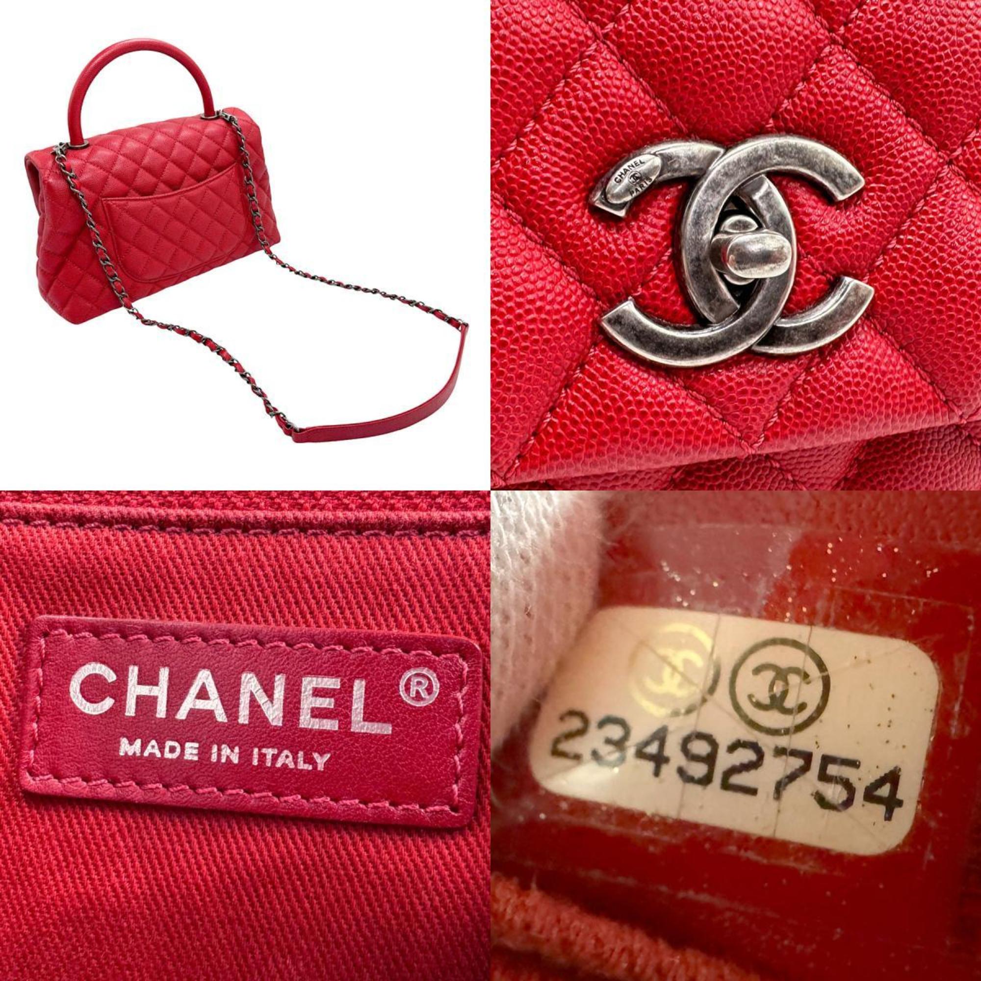 CHANEL Handbag Shoulder Bag Coco Handle 29 Caviar Skin Leather Red Gunmetal Women's z2322