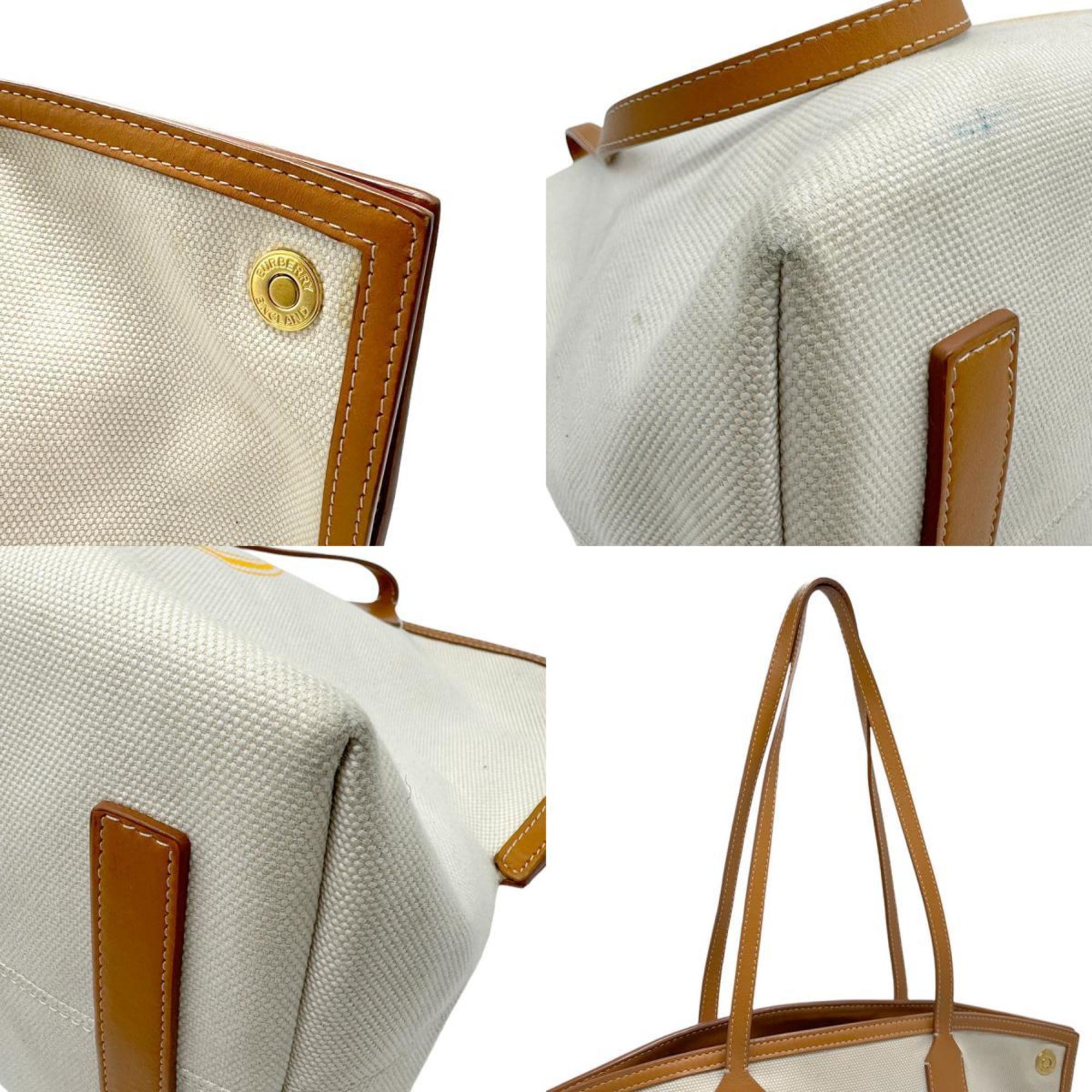 Burberry Shoulder Bag Canvas Leather Ivory x Brown Men's Women's n0365