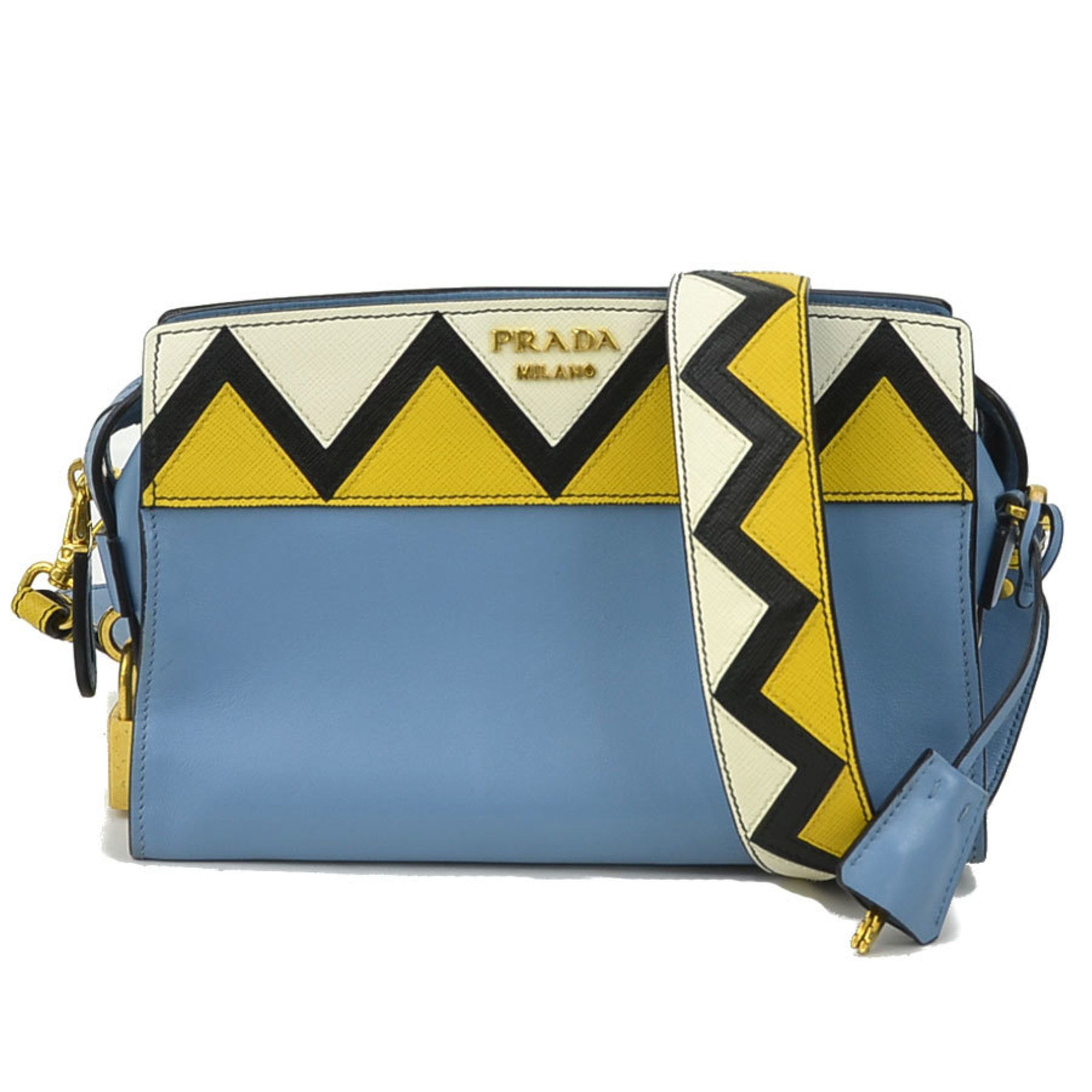 PRADA shoulder bag leather blue yellow white gold women's e59117a