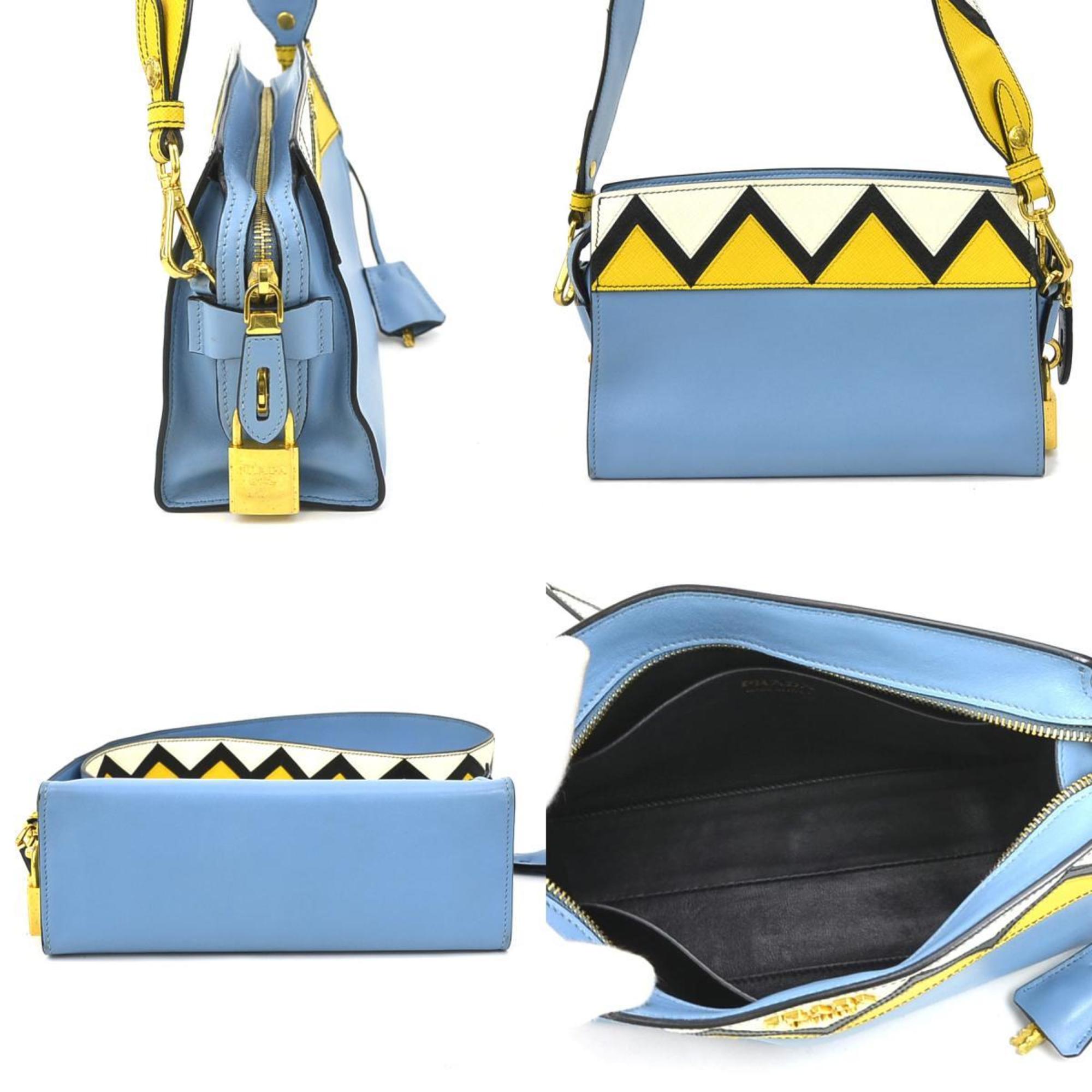 PRADA shoulder bag leather blue yellow white gold women's e59117a