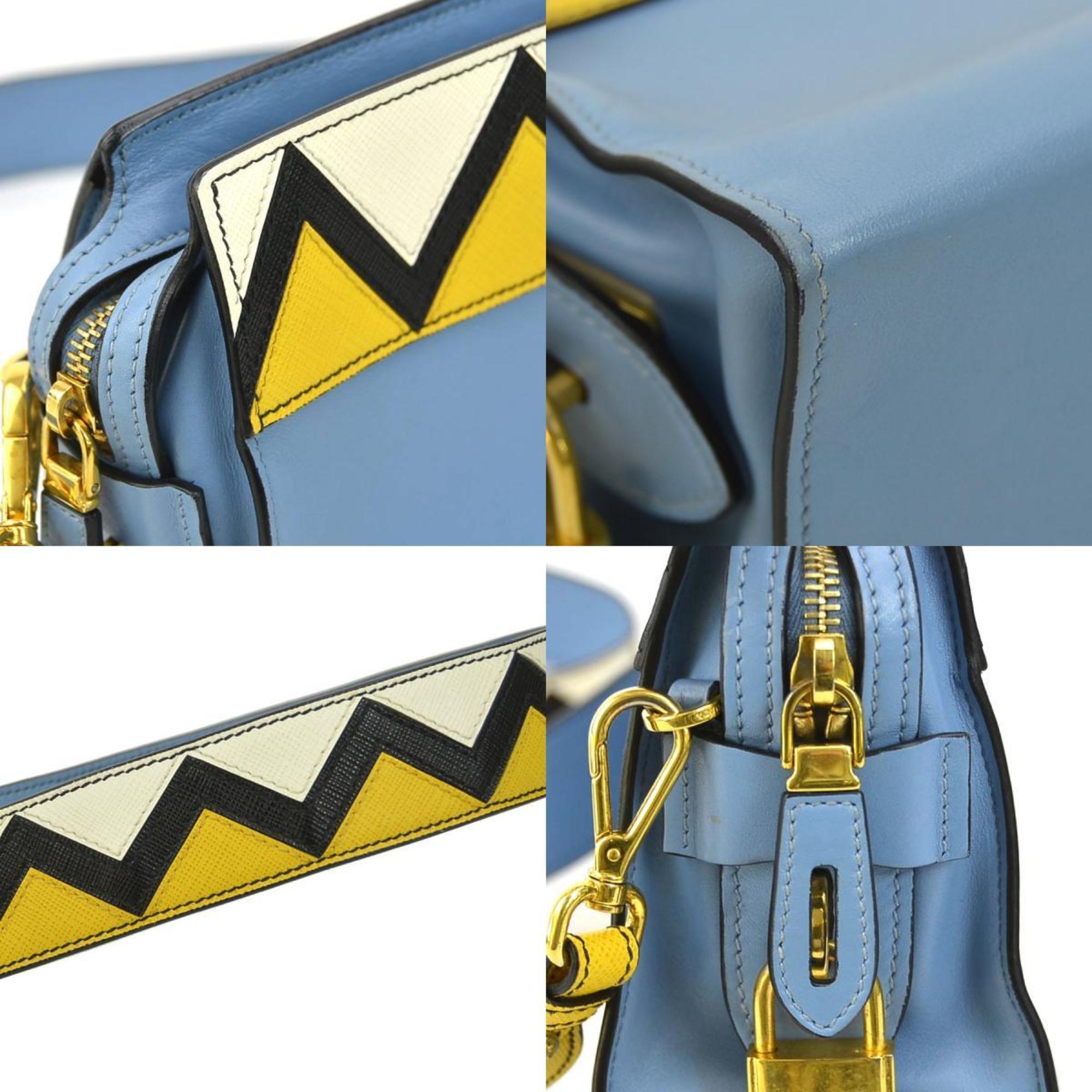 PRADA shoulder bag leather blue yellow white gold women's e59117a